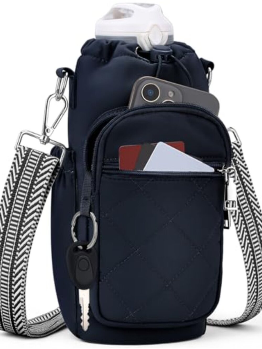 Insulated Water Bottle Carrier Bag Crossbody Sling with Strap Phone Pocket RFID